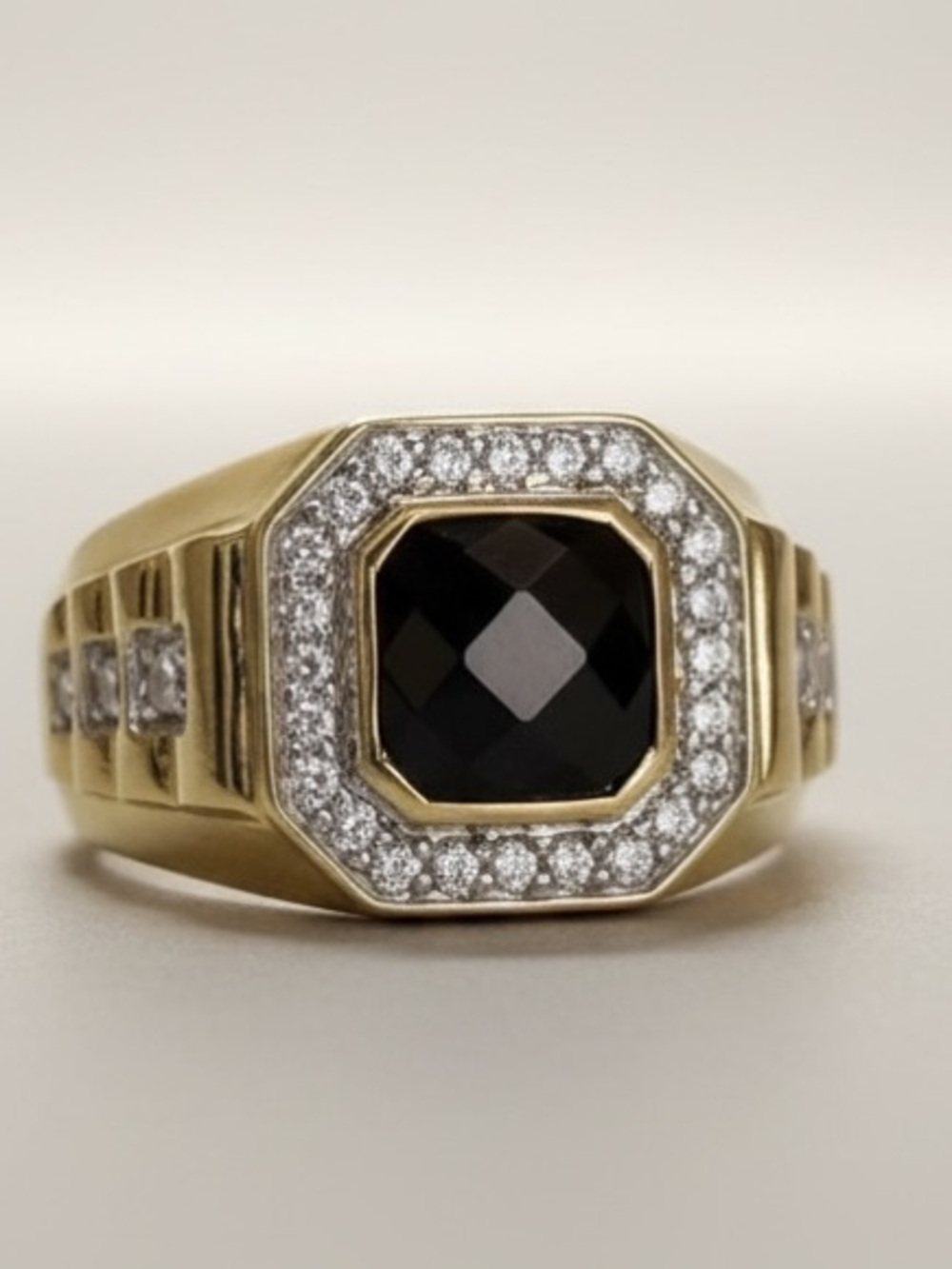 Effy Men's 14K Yellow Gold Onyx and Diamond Ring mens